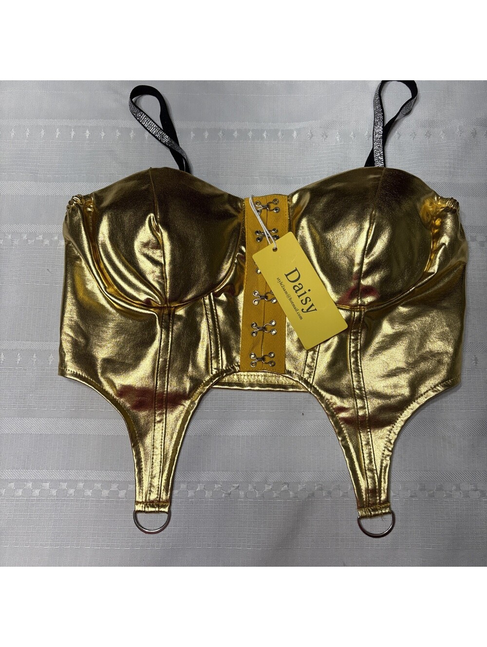 NWT- Daisy Gold Faux Corset Top- Size Medium